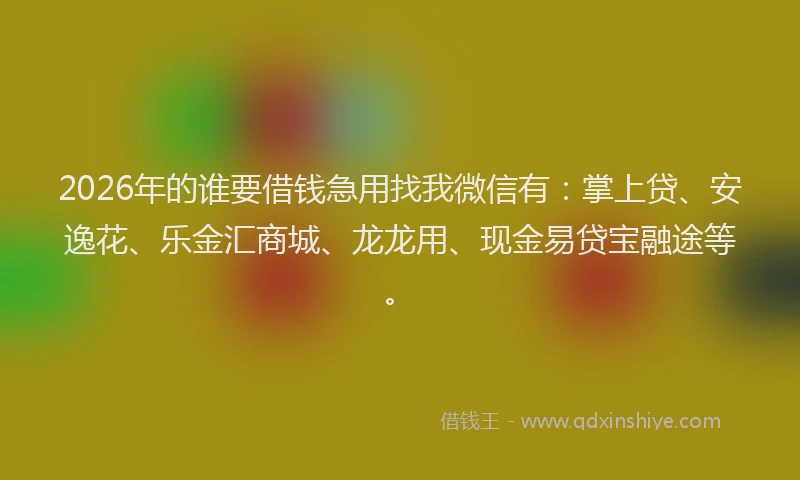 2026年的谁要借钱急用找我微信有:掌上贷、安逸花、乐金汇商城、龙龙用、现金易贷宝融途等。