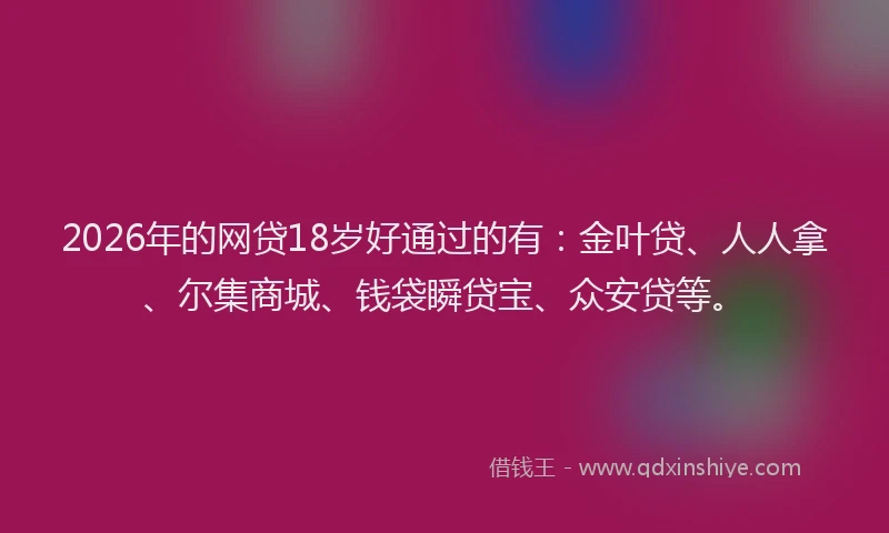 2026年的网贷18岁好通过的有：金叶贷、人人拿、尔集商城、钱袋瞬贷宝、众安贷等。