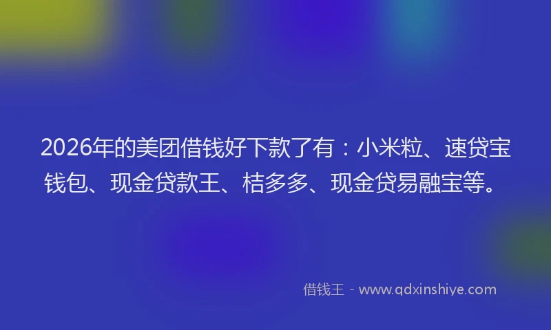 2026年的美团借钱好下款了有：小米粒、速贷宝钱包、现金贷款王、桔多多、现金贷易融宝等。