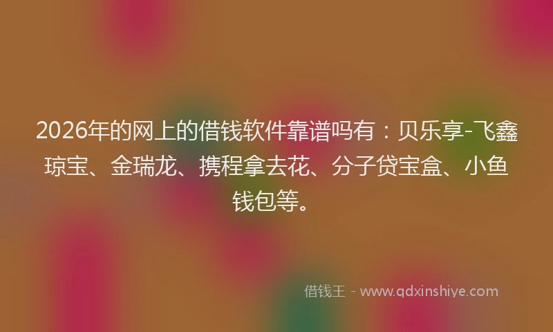 2026年的网上的借钱软件靠谱吗有：贝乐享-飞鑫琼宝、金瑞龙、携程拿去花、分子贷宝盒、小鱼钱包等。