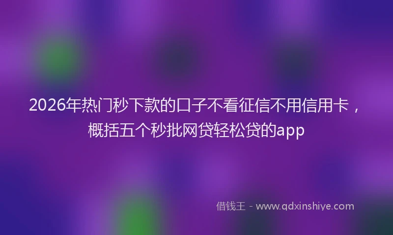 2026年热门秒下款的口子不看征信不用信用卡，概括五个秒批网贷轻松贷的app