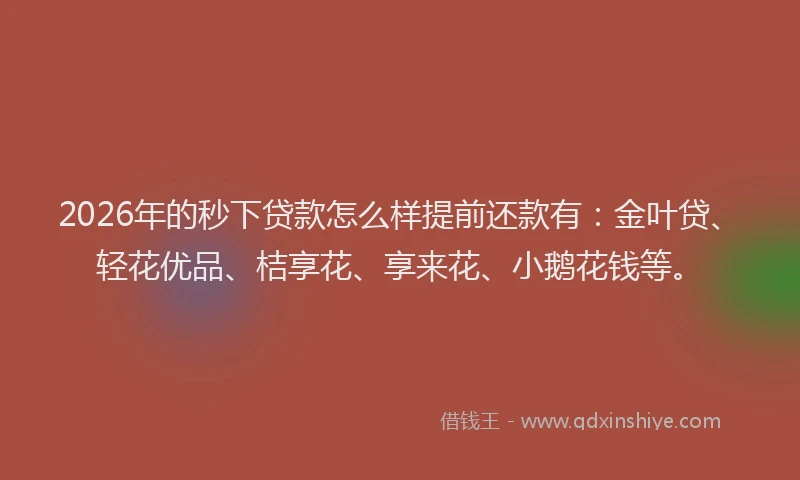 2026年的秒下贷款怎么样提前还款有：金叶贷、轻花优品、桔享花、享来花、小鹅花钱等。