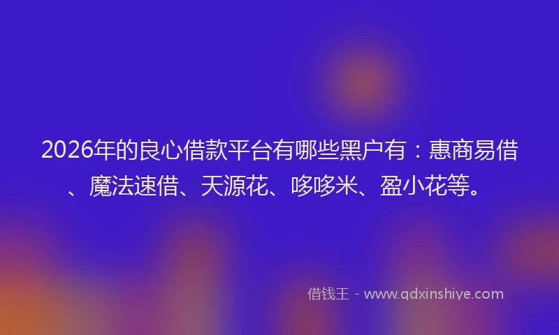 2026年的良心借款平台有哪些黑户有：惠商易借、魔法速借、天源花、哆哆米、盈小花等。
