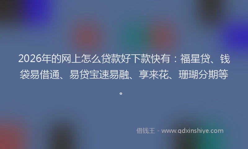 2026年的网上怎么贷款好下款快有：福星贷、钱袋易借通、易贷宝速易融、享来花、珊瑚分期等。