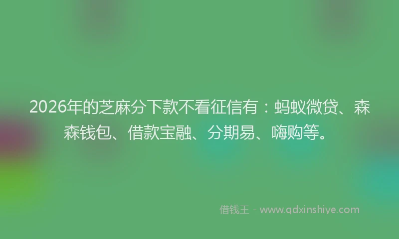 2026年的芝麻分下款不看征信有：蚂蚁微贷、森森钱包、借款宝融、分期易、嗨购等。