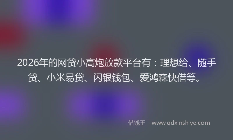2026年的网贷小高炮放款平台有:理想给、随手贷、小米易贷、闪银钱包、爱鸿森快借等。