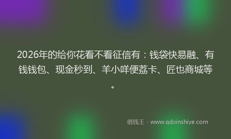 2026年的给你花看不看征信有：钱袋快易融、有钱钱包、现金秒到、羊小咩便荔卡、匠也商城等。
