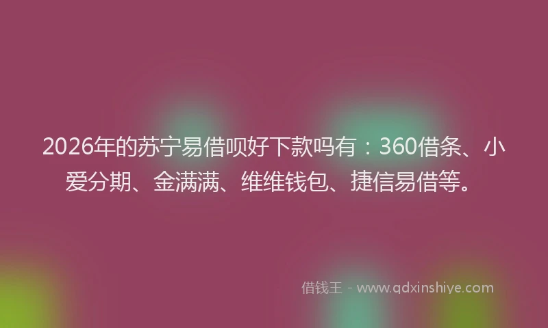 2026年的苏宁易借呗好下款吗有:360借条、小爱分期、金满满、维维钱包、捷信易借等。