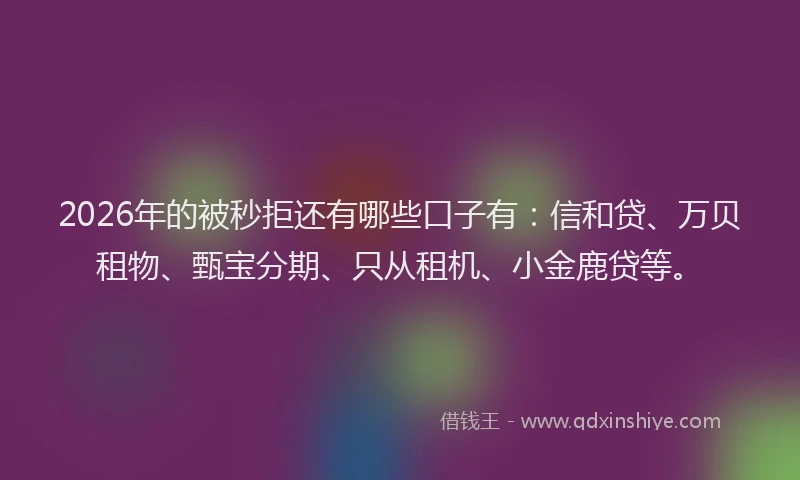 2026年的被秒拒还有哪些口子有：信和贷、万贝租物、甄宝分期、只从租机、小金鹿贷等。