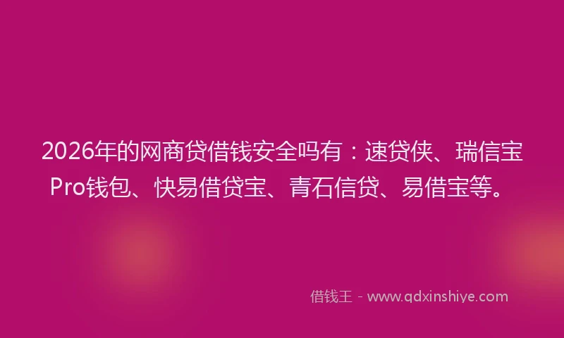 2026年的网商贷借钱安全吗有：速贷侠、瑞信宝Pro钱包、快易借贷宝、青石信贷、易借宝等。
