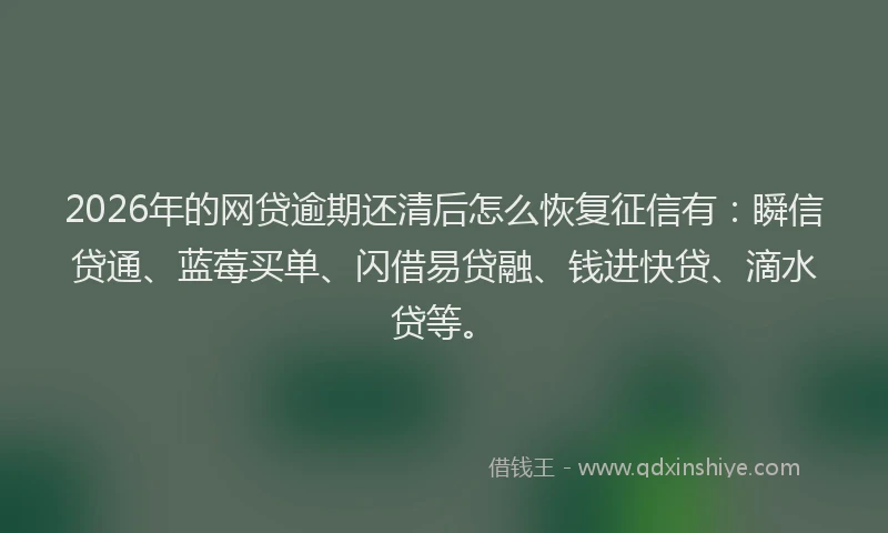 2026年的网贷逾期还清后怎么恢复征信有：瞬信贷通、蓝莓买单、闪借易贷融、钱进快贷、滴水贷等。