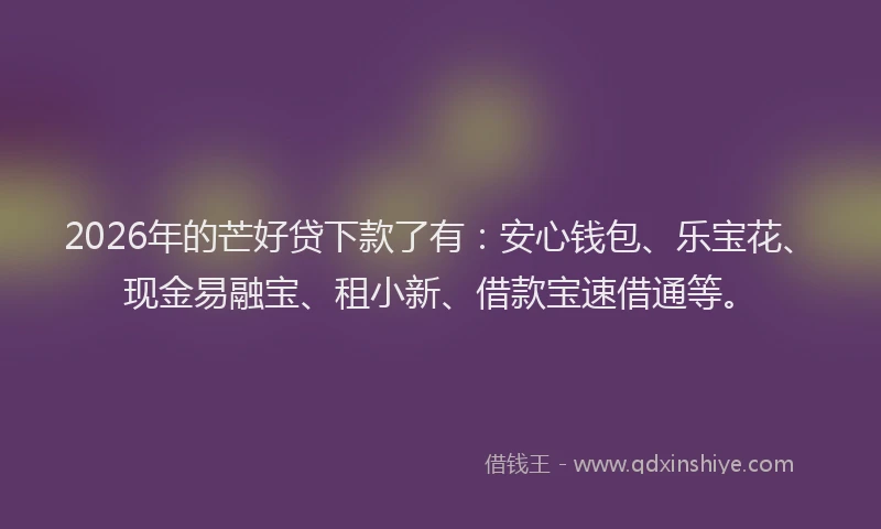 2026年的芒好贷下款了有：安心钱包、乐宝花、现金易融宝、租小新、借款宝速借通等。