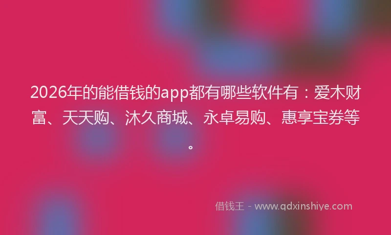 2026年的能借钱的app都有哪些软件有：爱木财富、天天购、沐久商城、永卓易购、惠享宝券等。