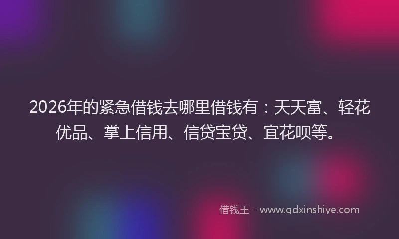 2026年的紧急借钱去哪里借钱有：天天富、轻花优品、掌上信用、信贷宝贷、宜花呗等。