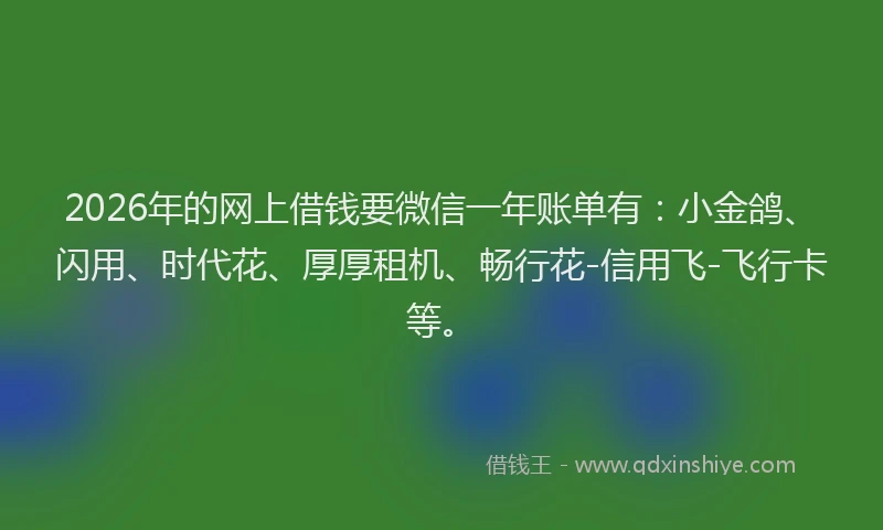2026年的网上借钱要微信一年账单有：小金鸽、闪用、时代花、厚厚租机、畅行花-信用飞-飞行卡等。