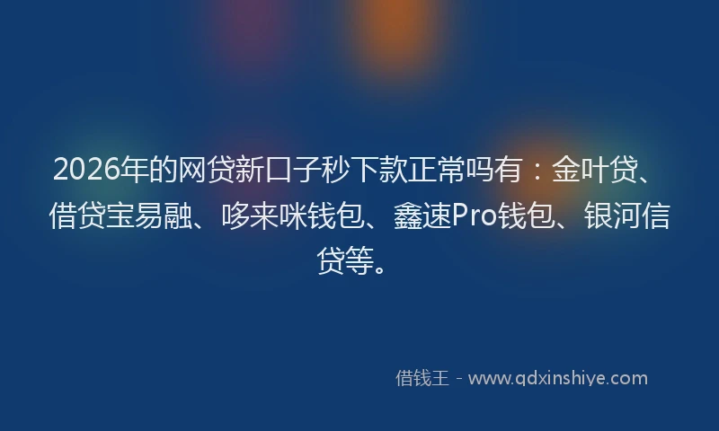 2026年的网贷新口子秒下款正常吗有：金叶贷、借贷宝易融、哆来咪钱包、鑫速Pro钱包、银河信贷等。