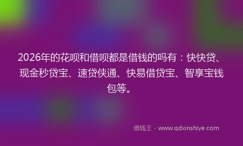 2026年的花呗和借呗都是借钱的吗有：快快贷、现金秒贷宝、速贷侠通、快易借贷宝、智享宝钱包等。