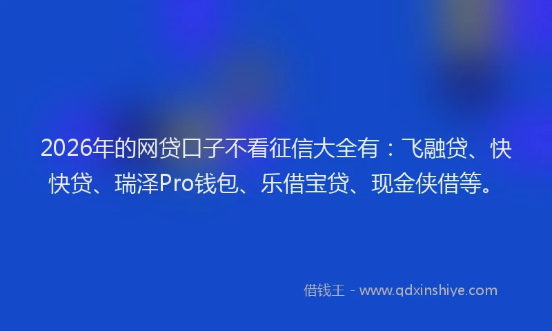 2026年的网贷口子不看征信大全有：飞融贷、快快贷、瑞泽Pro钱包、乐借宝贷、现金侠借等。