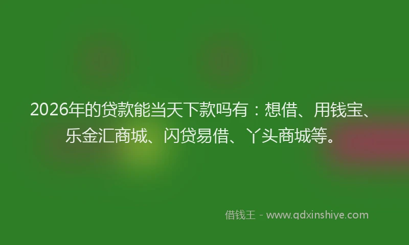 2026年的贷款能当天下款吗有:想借、用钱宝、乐金汇商城、闪贷易借、丫头商城等。