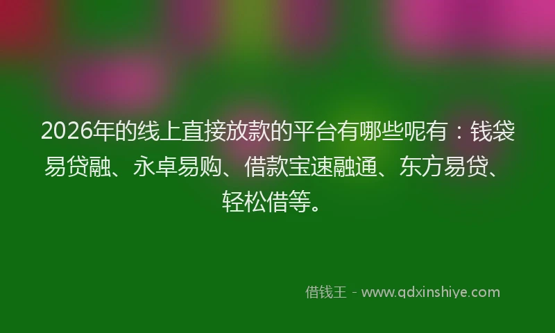 2026年的线上直接放款的平台有哪些呢有：钱袋易贷融、永卓易购、借款宝速融通、东方易贷、轻松借等。