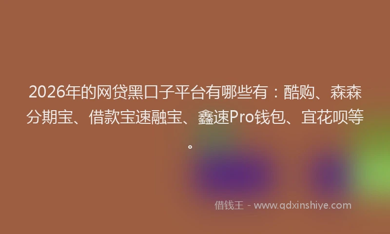 2026年的网贷黑口子平台有哪些有：酷购、森森分期宝、借款宝速融宝、鑫速Pro钱包、宜花呗等。