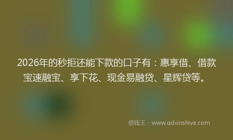2026年的秒拒还能下款的口子有：惠享借、借款宝速融宝、享下花、现金易融贷、星辉贷等。