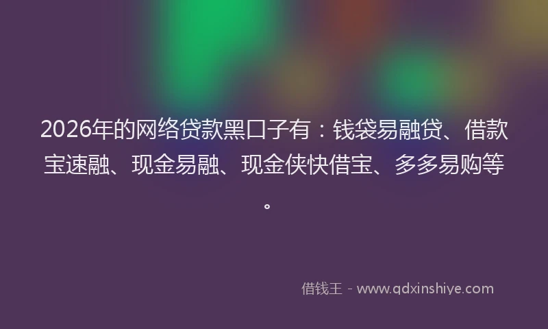 2026年的网络贷款黑口子有：钱袋易融贷、借款宝速融、现金易融、现金侠快借宝、多多易购等。