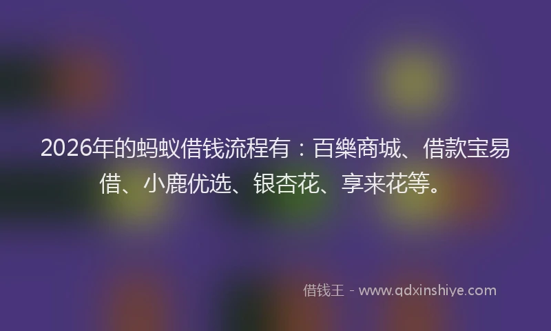 2026年的蚂蚁借钱流程有：百樂商城、借款宝易借、小鹿优选、银杏花、享来花等。
