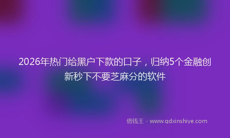 2026年热门给黑户下款的口子，归纳5个金融创新秒下不要芝麻分的软件
