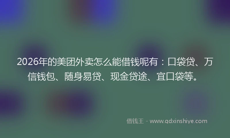 2026年的美团外卖怎么能借钱呢有：口袋贷、万信钱包、随身易贷、现金贷途、宜口袋等。