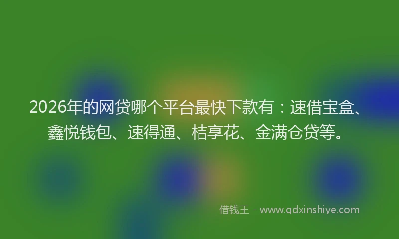 2026年的网贷哪个平台最快下款有：速借宝盒、鑫悦钱包、速得通、桔享花、金满仓贷等。