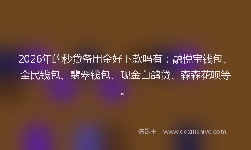 2026年的秒贷备用金好下款吗有：融悦宝钱包、全民钱包、翡翠钱包、现金白鸽贷、森森花呗等。