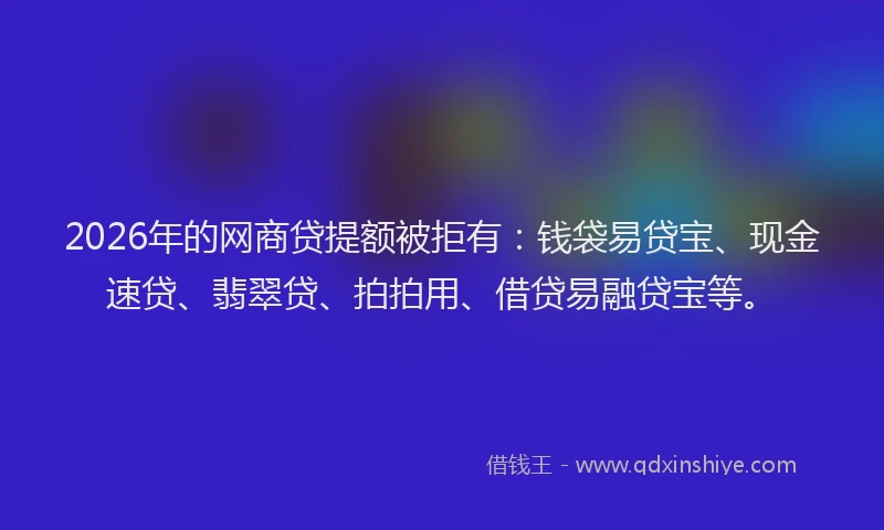2026年的网商贷提额被拒有：钱袋易贷宝、现金速贷、翡翠贷、拍拍用、借贷易融贷宝等。