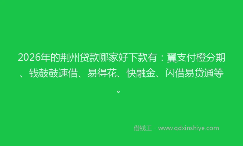 2026年的荆州贷款哪家好下款有：翼支付橙分期、钱鼓鼓速借、易得花、快融金、闪借易贷通等。