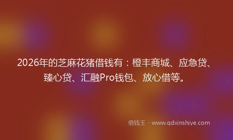 2026年的芝麻花猪借钱有：橙丰商城、应急贷、臻心贷、汇融Pro钱包、放心借等。