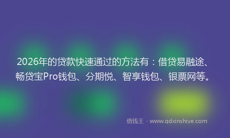 2026年的贷款快速通过的方法有：借贷易融途、畅贷宝Pro钱包、分期悦、智享钱包、银票网等。