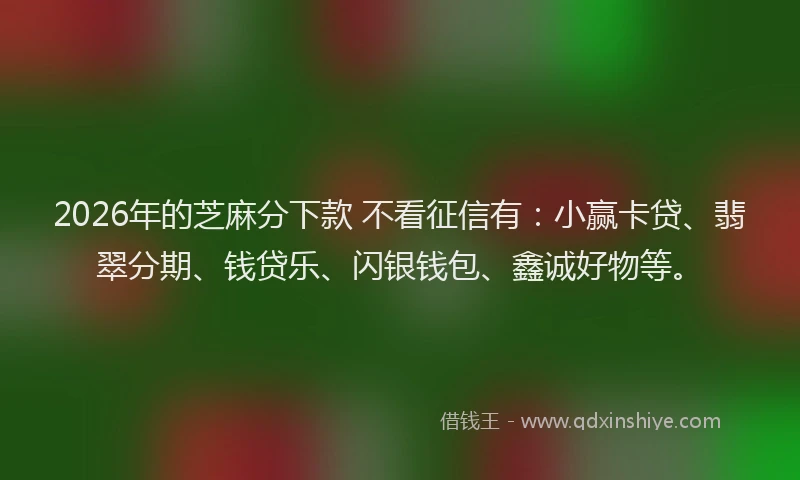 2026年的芝麻分下款 不看征信有：小赢卡贷、翡翠分期、钱贷乐、闪银钱包、鑫诚好物等。