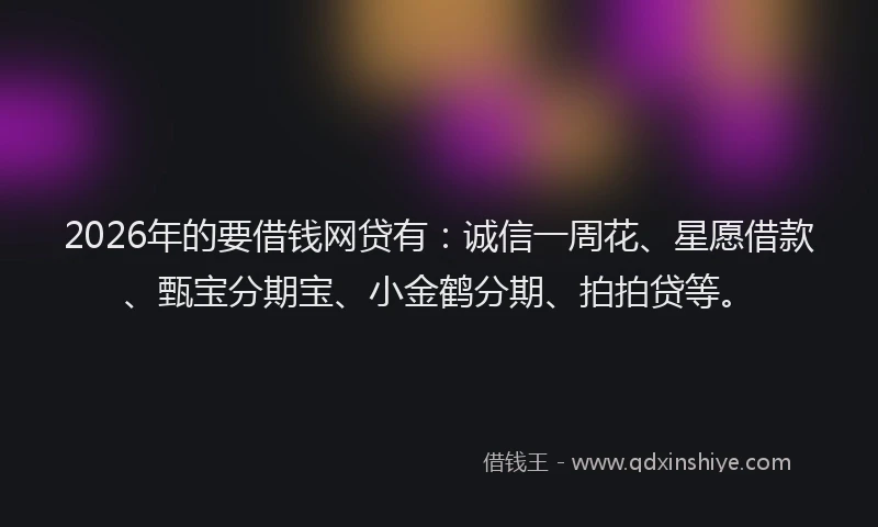 2026年的要借钱网贷有：诚信一周花、星愿借款、甄宝分期宝、小金鹤分期、拍拍贷等。