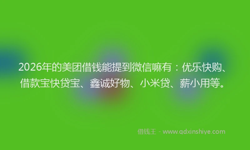 2026年的美团借钱能提到微信嘛有:优乐快购、借款宝快贷宝、鑫诚好物、小米贷、薪小用等。