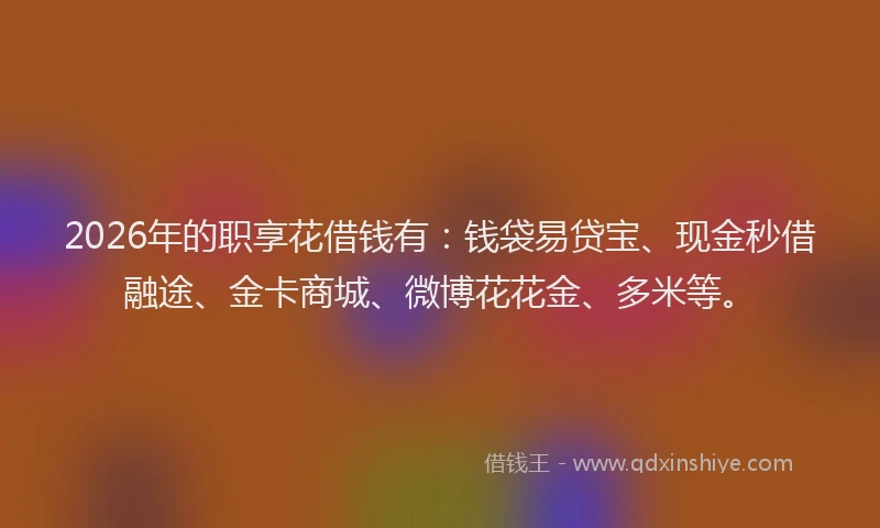 2026年的职享花借钱有：钱袋易贷宝、现金秒借融途、金卡商城、微博花花金、多米等。