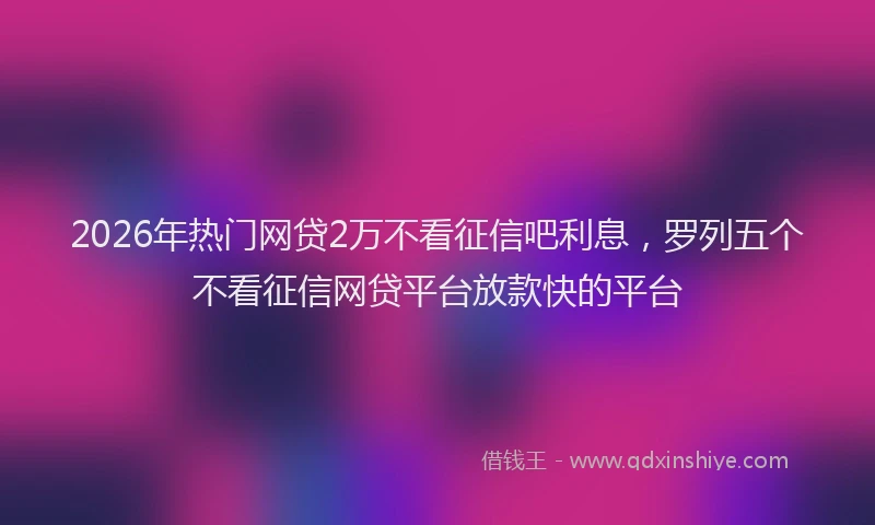 2026年热门网贷2万不看征信吧利息，罗列五个不看征信网贷平台放款快的平台