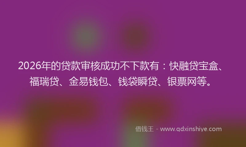 2026年的贷款审核成功不下款有：快融贷宝盒、福瑞贷、金易钱包、钱袋瞬贷、银票网等。