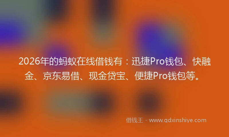 2026年的蚂蚁在线借钱有：迅捷Pro钱包、快融金、京东易借、现金贷宝、便捷Pro钱包等。