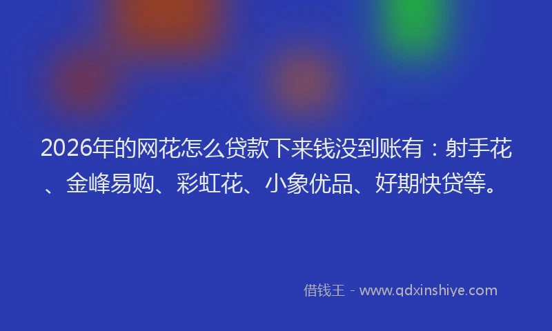 2026年的网花怎么贷款下来钱没到账有：射手花、金峰易购、彩虹花、小象优品、好期快贷等。
