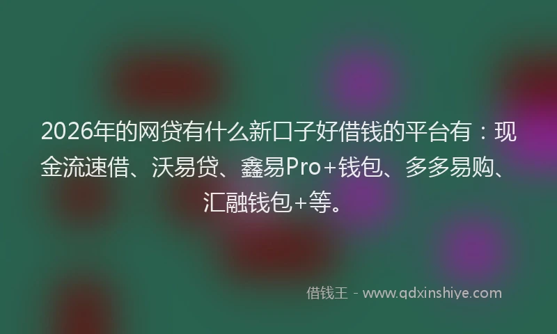 2026年的网贷有什么新口子好借钱的平台有：现金流速借、沃易贷、鑫易Pro+钱包、多多易购、汇融钱包+等。