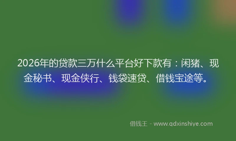 2026年的贷款三万什么平台好下款有:闲猪、现金秘书、现金侠行、钱袋速贷、借钱宝途等。