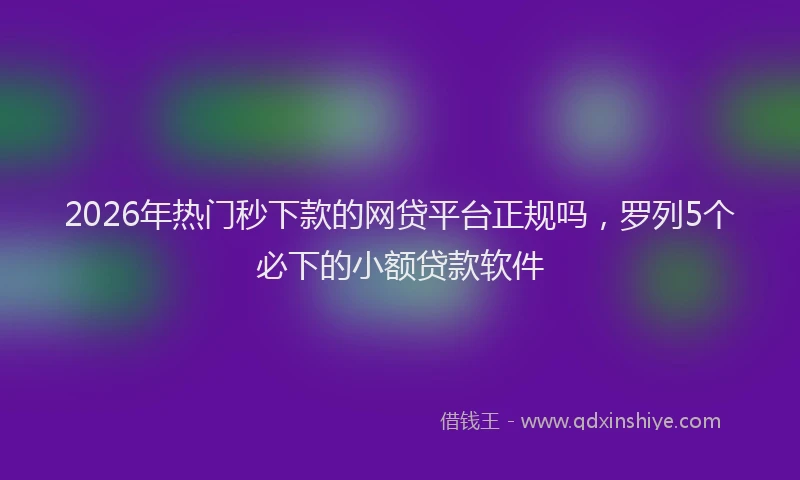 2026年热门秒下款的网贷平台正规吗，罗列5个必下的小额贷款软件