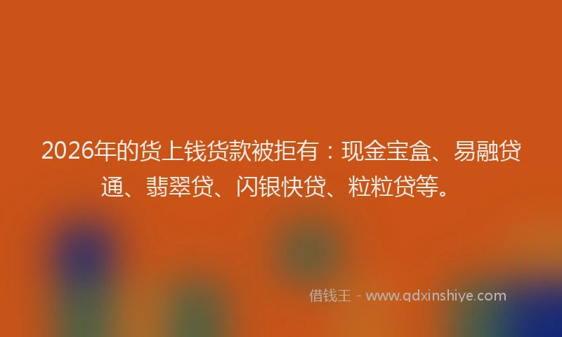 2026年的货上钱货款被拒有：现金宝盒、易融贷通、翡翠贷、闪银快贷、粒粒贷等。