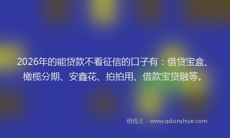 2026年的能贷款不看征信的口子有：借贷宝盒、橄榄分期、安鑫花、拍拍用、借款宝贷融等。