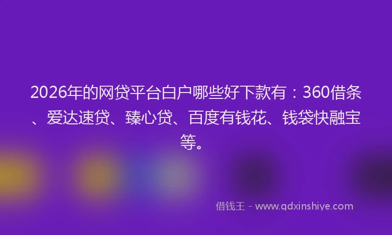 2026年的网贷平台白户哪些好下款有：360借条、爱达速贷、臻心贷、百度有钱花、钱袋快融宝等。
